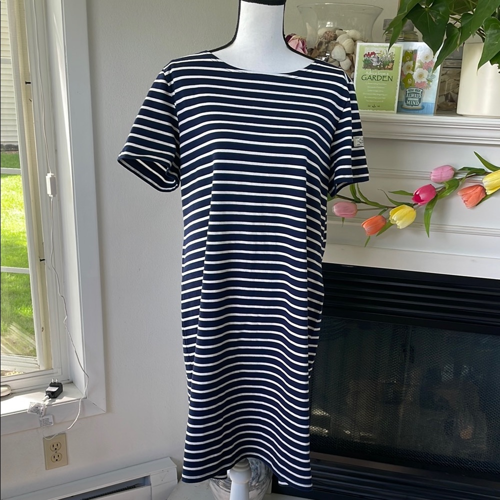 Joules Striped Navy and White Casual T-Shirt Dress
